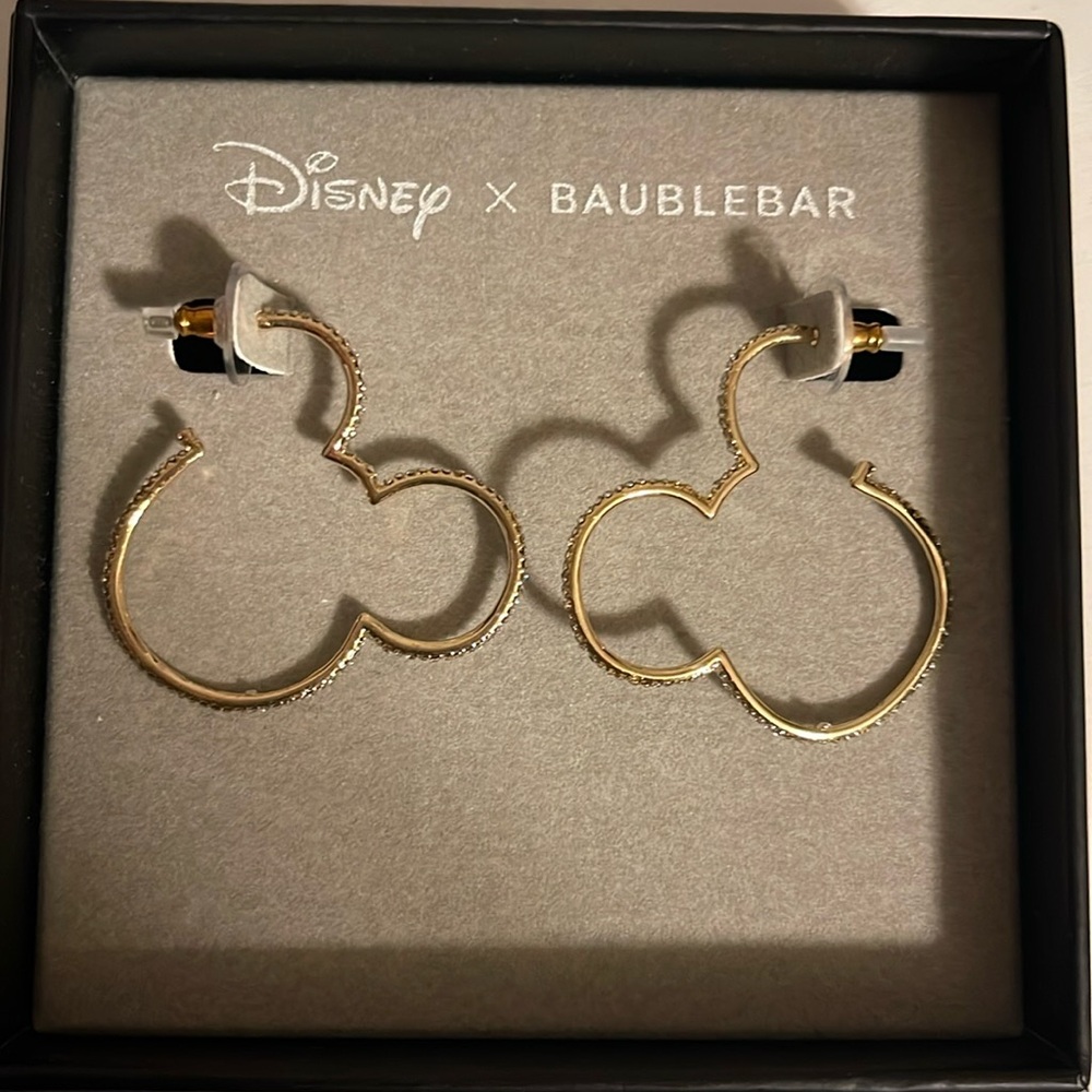 Disney Baublebar gold hoop earrings with rhinestones